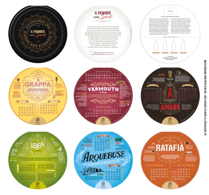 Calendario Gadget 2021 Personalizzato Liquori e Spirits Piemonte. Grappa, Vermouth, Amaro, Genepy, Arquebuse, Ratafià
